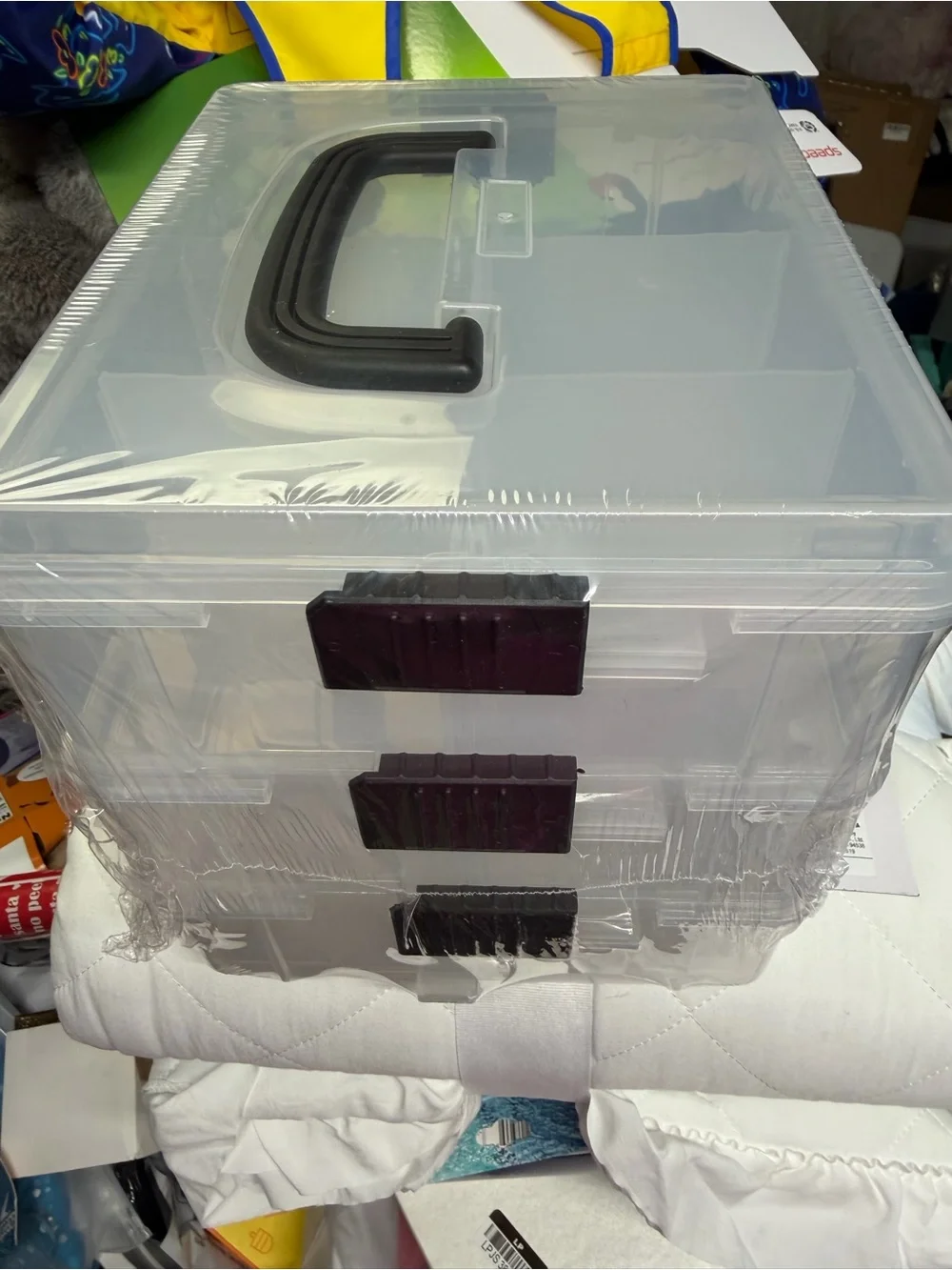 Clear Stackable Storage Organizer with Black Handle - Clear